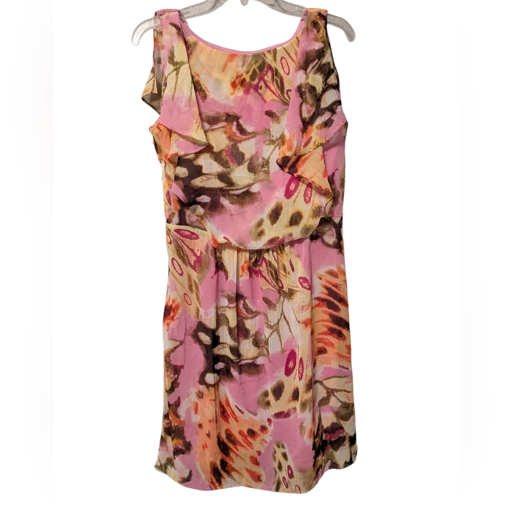 Emma & Michele Pink and Brown Floral Mini Dress Chiffon Overlay Sz. 12 - Picture 4 of 12